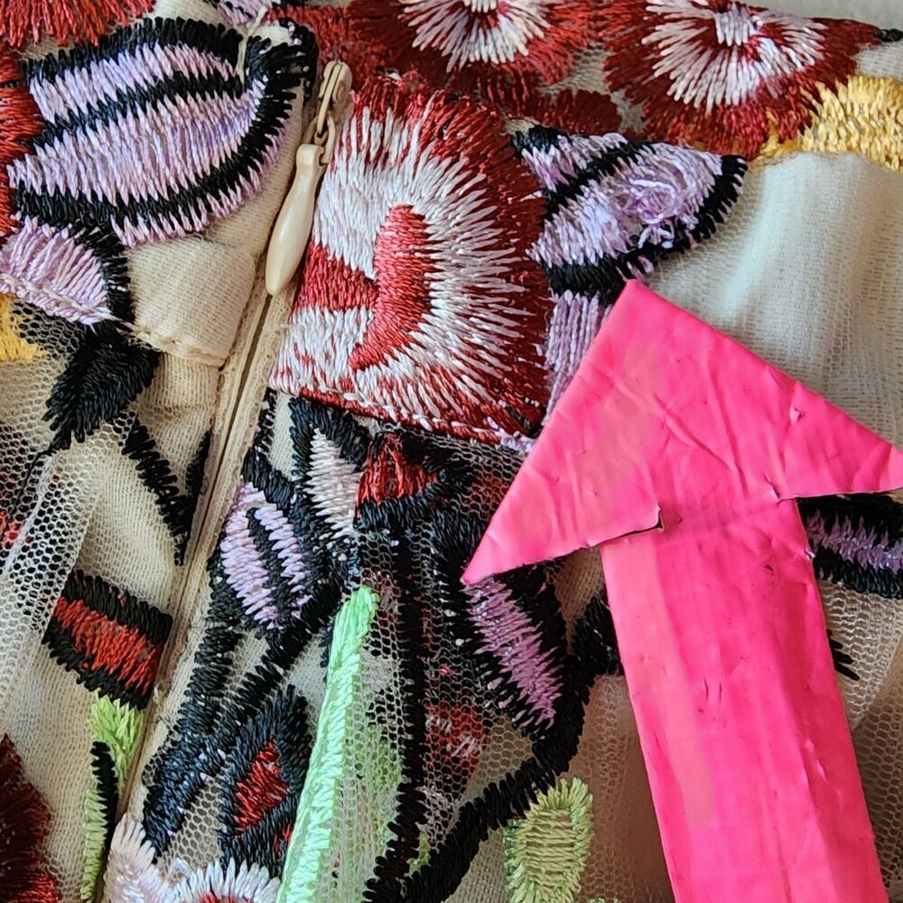 L'Atiste by Amy Womens Small Skirt Maxi Embroidered Floral Sheer Mesh Multicolor - Picture 9 of 13